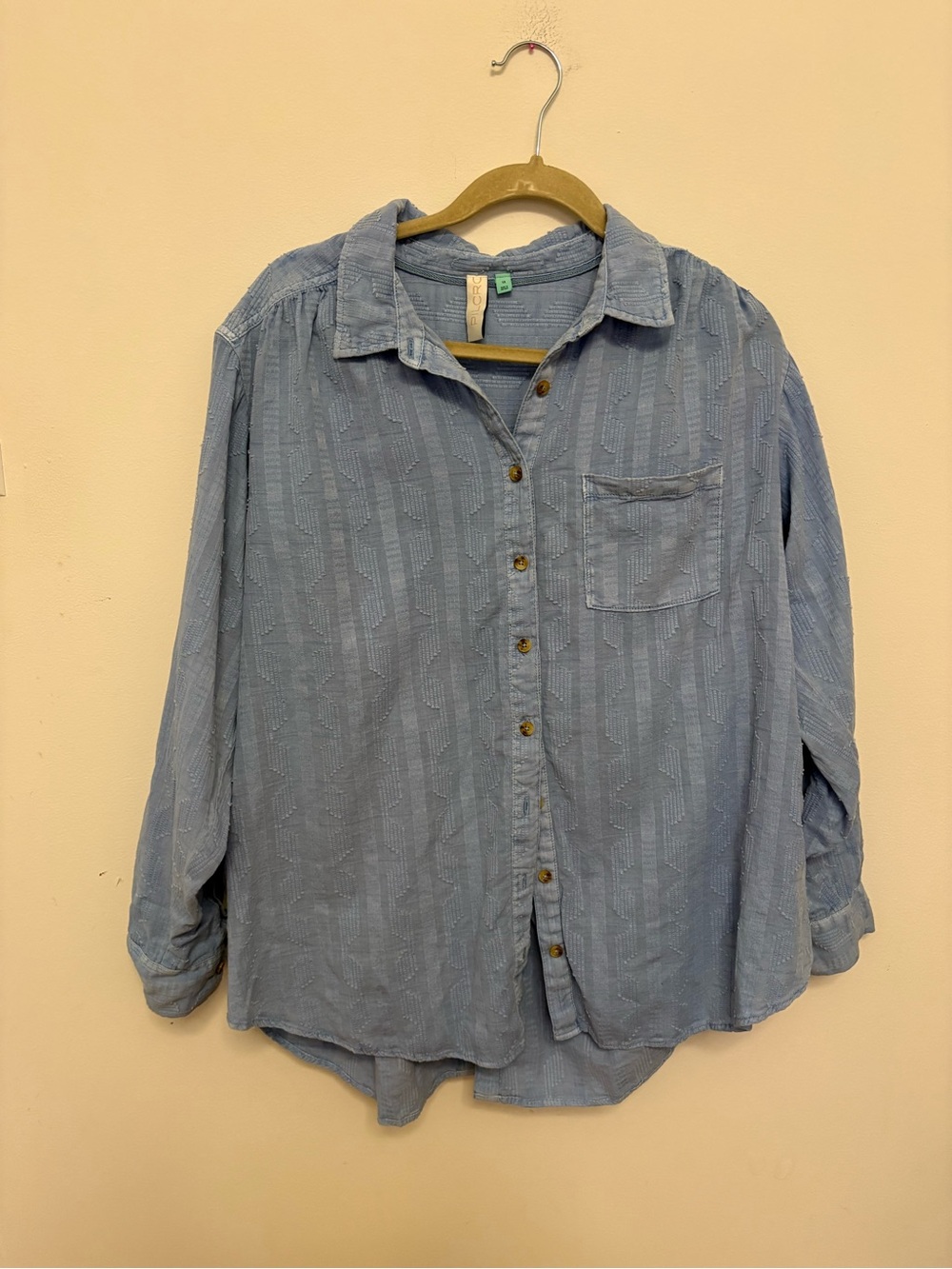 Pilcro By Anthropologie Women’s Shirt Size 1X Lace Up Back Textured Long Sleeves
